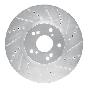 Acura TL Brake Rotor (1) - Front Right - R1 Concepts - Drilled & Slotted - Silver - `04-`08